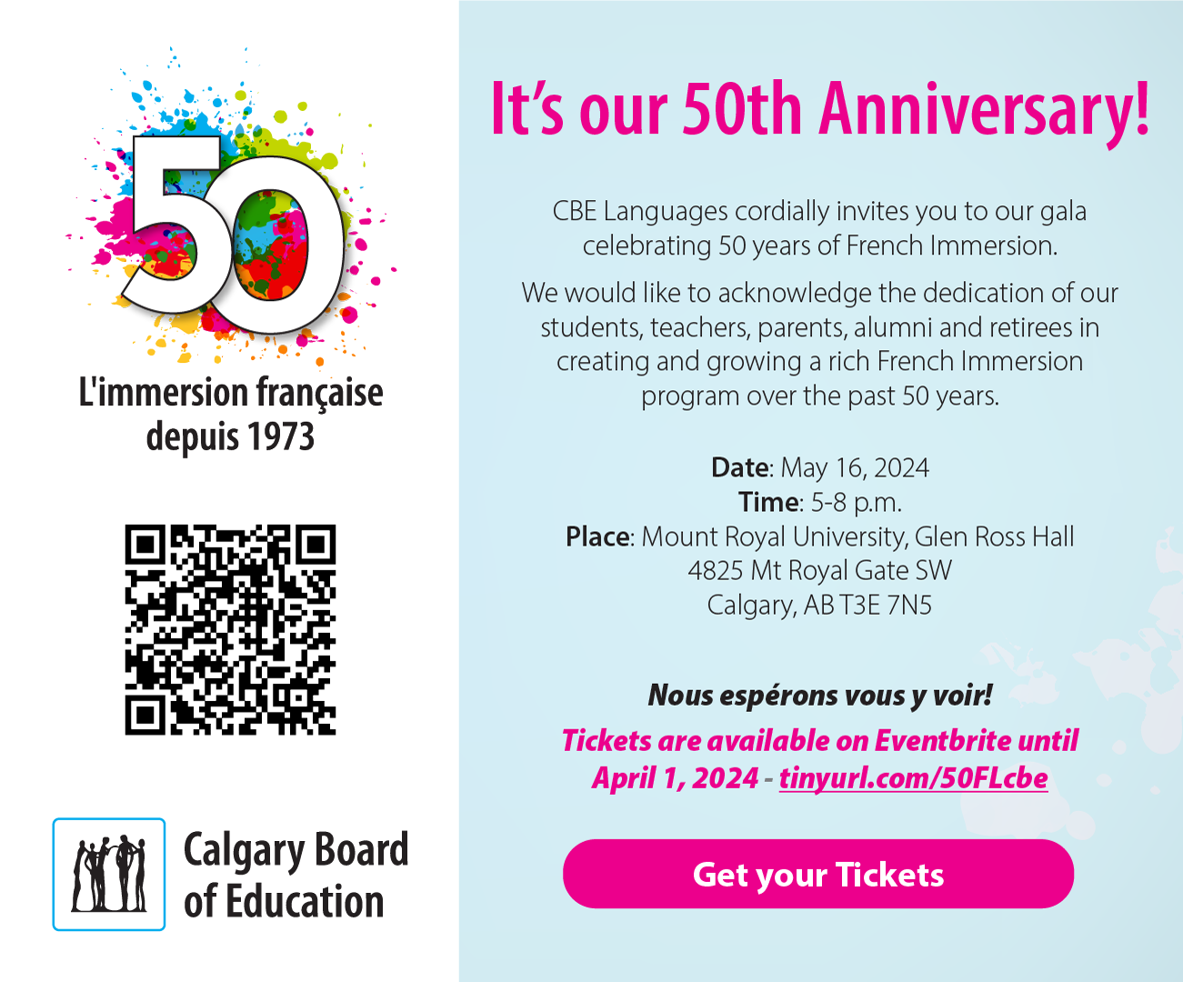 50th French Immersion Gala Email Invite